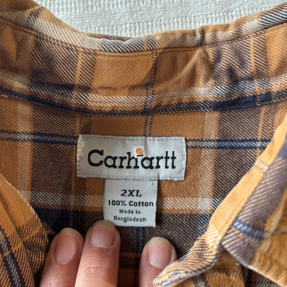 Carhartt Mens 2XL Plaid Flannel Button Down Shirt Brown Blue Cotton S145BRN - Picture 4 of 10